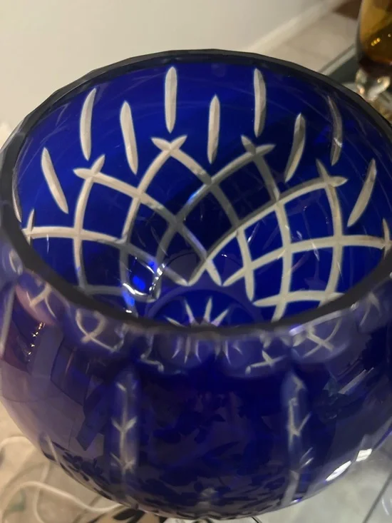 Cobalt Blue Cut Glass 2 Vases